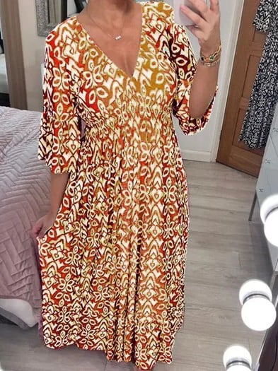 🔥 LIMITED TIME 50% OFF! 👗 Vacation Casual Print V-Neck Waist Wrap Long Dress – 2459+ Sold! Flexible On & Off Shoulders 🌸