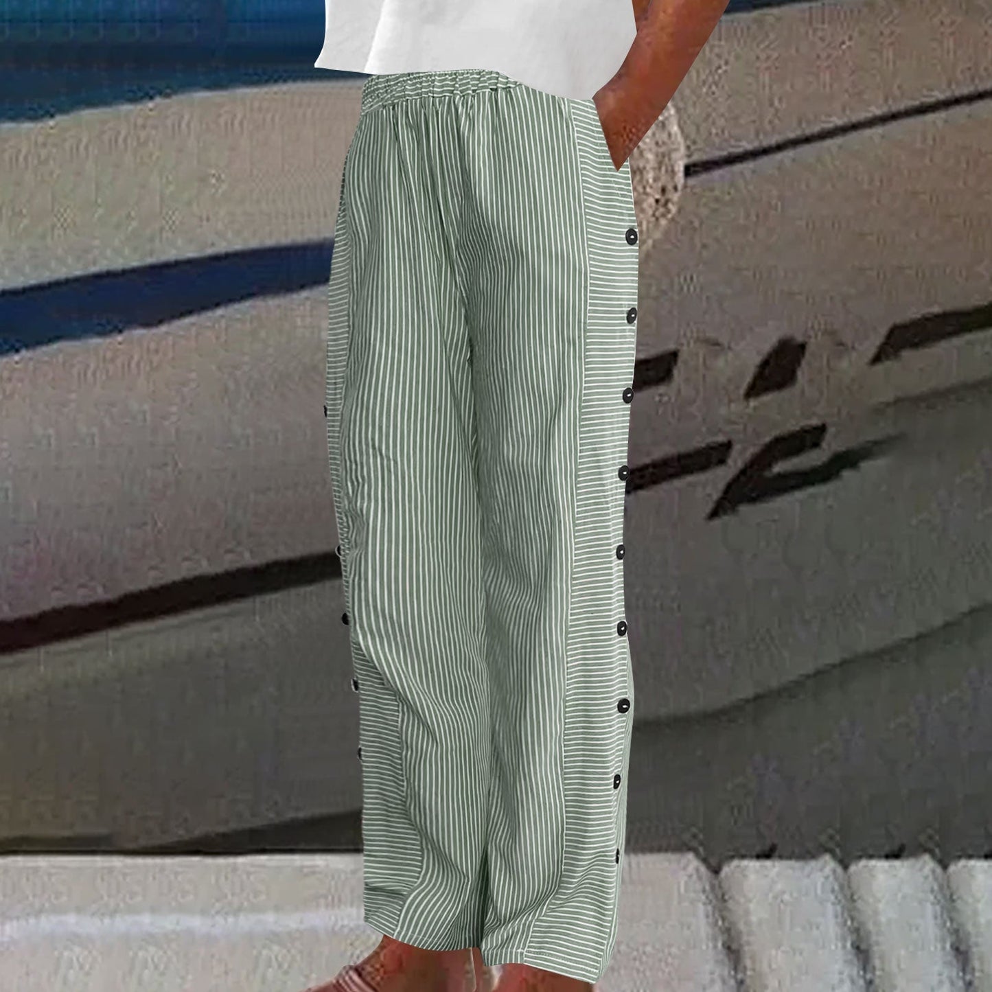 ๐ 50% OFF NOW! ๐ฟ Fashion Loose Blue Striped Pants โ Practical Side Pockets, Slimming Fit & Perfect for Spring Days ๐ธ