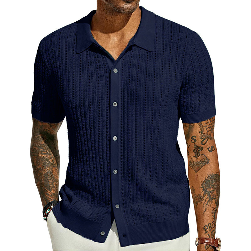 Men's Short Sleeve Knitted Button-Up Shirt