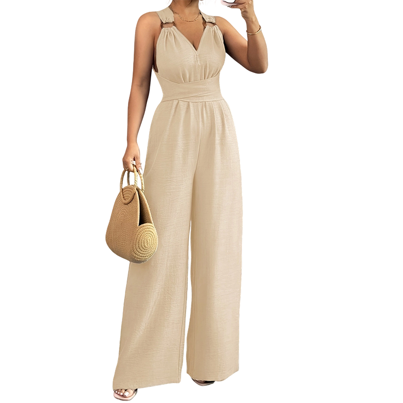 Halter V-Neck Backless Wide-Leg Jumpsuit