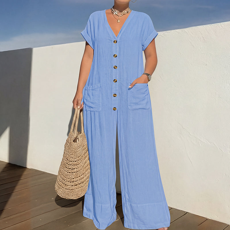 Women‘s Summer Casual Button Front Jumpsuit