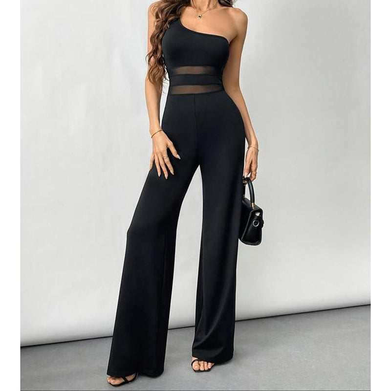 ⏳Time-Limited Special⏰One-Shoulder Mesh Panel Wide-Leg Jumpsuit