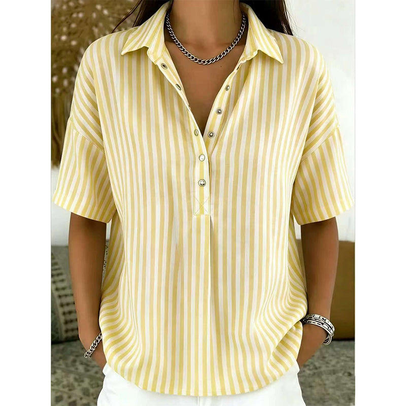 ๐ 50% OFF NOW!๐ฟ Women's Casual Striped Short-Sleeve Shirt โ Relaxed Fit & V-Neck โ Summer Essential ๐๏ธ