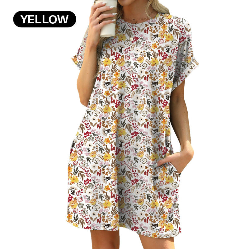 💃 Last Day Sale 50% Off 💐Loose Fit Short Sleeve Dress with Versatile Print Designs