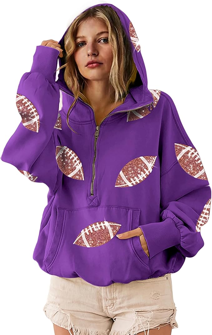 ✨New Early Fall 2026 Collection🔥 50% Off for a Limited Time🔥Womens Game Day Sweatshirts Football Sequin Hoodies with Pocket