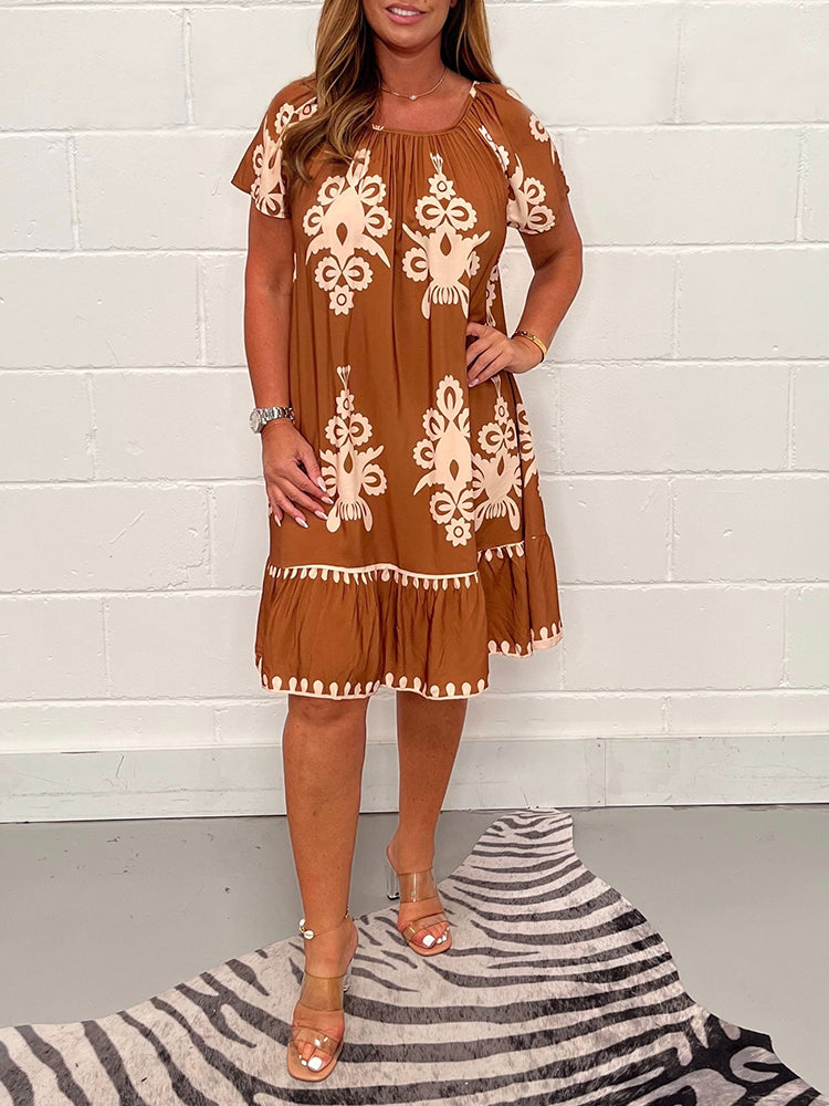 🌸Spring Specials  50%OFF🌸Geometric Pattern Multi Print Square Neck Dress