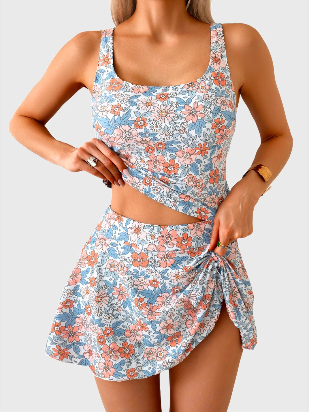🩱Summer Hot Sale 50% OFF☀️🌊Women's Tummy Control Two Piece Swimsuit High Waisted Tank Top with Swim Skirt