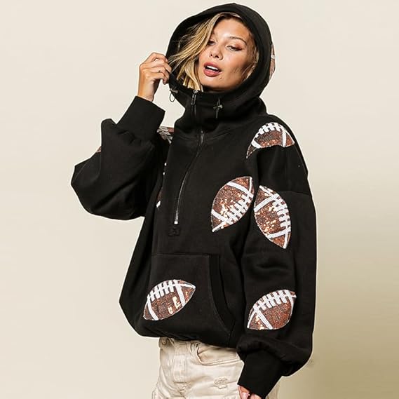 ✨New Early Fall 2026 Collection🔥 50% Off for a Limited Time🔥Womens Game Day Sweatshirts Football Sequin Hoodies with Pocket