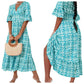 🔥 LIMITED TIME 50% OFF! 👗 Vacation Casual Print V-Neck Waist Wrap Long Dress – 2459+ Sold! Flexible On & Off Shoulders 🌸