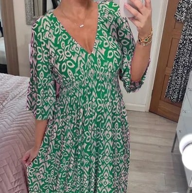 🔥 LIMITED TIME 50% OFF! 👗 Vacation Casual Print V-Neck Waist Wrap Long Dress – 2459+ Sold! Flexible On & Off Shoulders 🌸