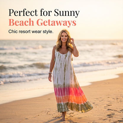 🔥Summer Sale 50% OFF💝Women Summer Tie Dye Maxi Dress Sleeveless Beach Sundress🌙 Free Moon & Star Necklace for today’s first 30 orders! 🎁
