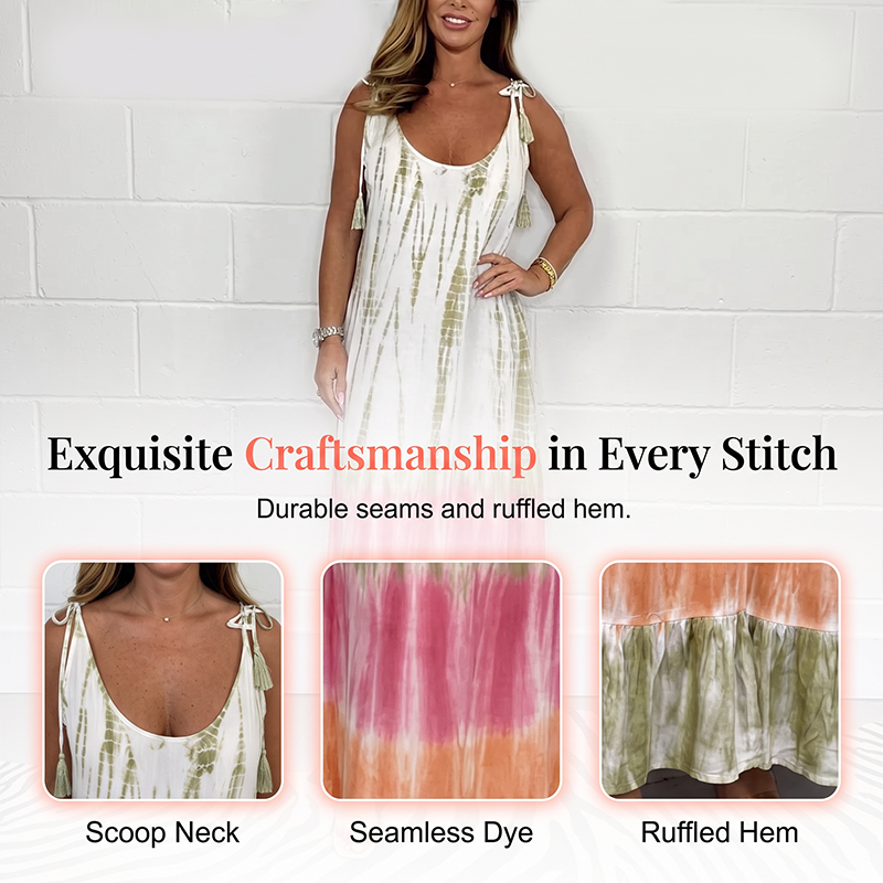 🔥Summer Sale 50% OFF💝Women Summer Tie Dye Maxi Dress Sleeveless Beach Sundress🌙 Free Moon & Star Necklace for today’s first 30 orders! 🎁