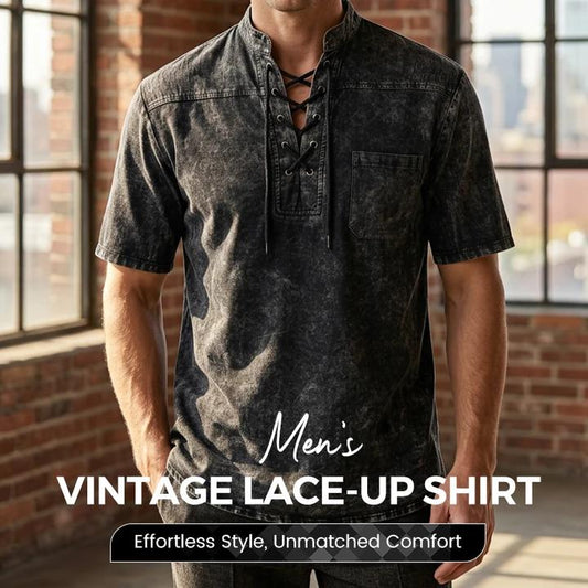 🌸Spring sale: 50% off👕Men Gothic Retro T-Shirt, Lace-up V-neck, Linen Pocket