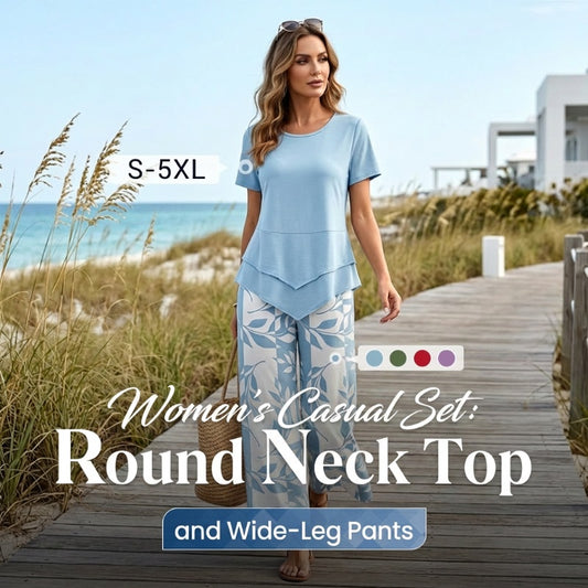 👗 LIMITED TIME: 50% OFF! 🔥 Women's 2-Piece Set – Layered Asymmetrical Tunic Top & Printed Wide Leg Pants, Breathable Polyester ✨