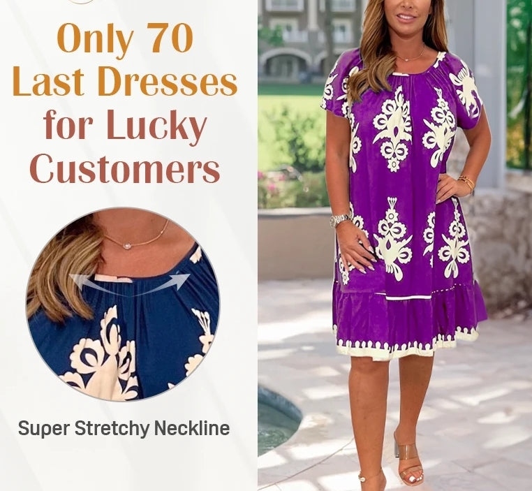 🌸Spring Specials  50%OFF🌸Geometric Pattern Multi Print Square Neck Dress