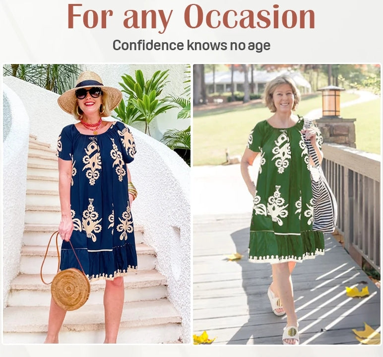 🌸Spring Specials  50%OFF🌸Geometric Pattern Multi Print Square Neck Dress