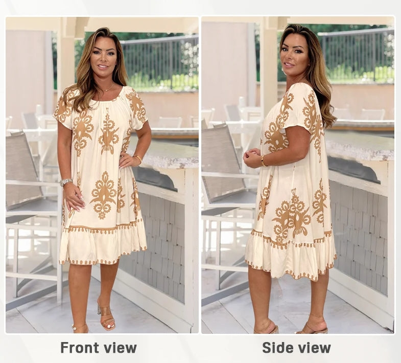 🌸Spring Specials  50%OFF🌸Geometric Pattern Multi Print Square Neck Dress