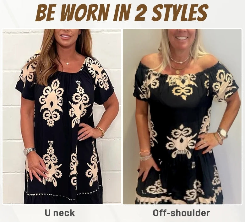 🌸Spring Specials  50%OFF🌸Geometric Pattern Multi Print Square Neck Dress