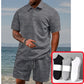 Men’s Diamond Pattern Turn-Down Collar Short Sleeve Top & Drawstring Shorts 2-Piece Set