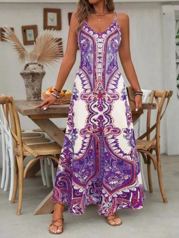 💥LAST DAY SALE 60% OFF🎁Women’s Retro Print V-Neck Sleeveless Maxi Dress
