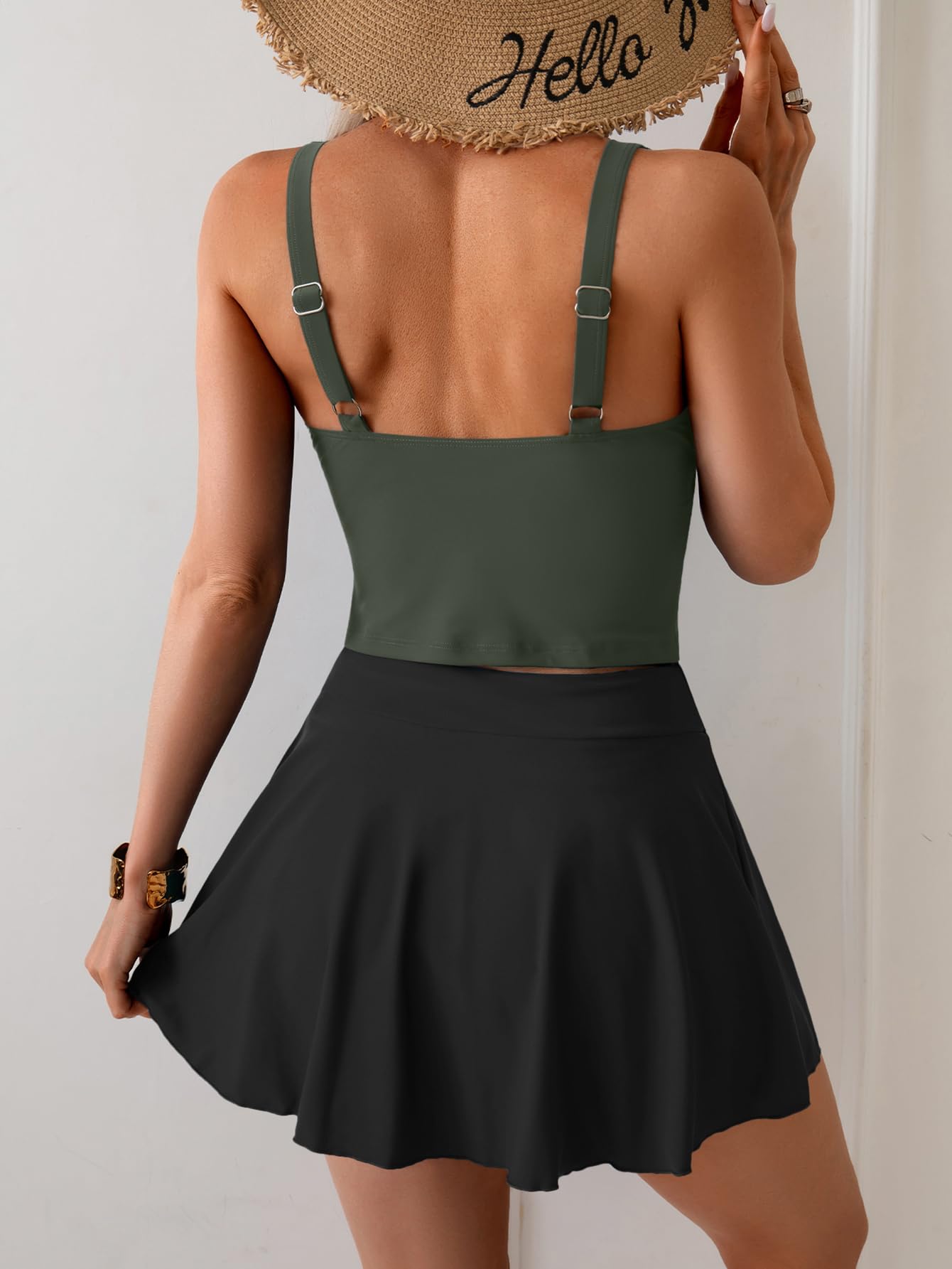 🩱Summer Hot Sale 50% OFF☀️🌊Women's Tummy Control Two Piece Swimsuit High Waisted Tank Top with Swim Skirt