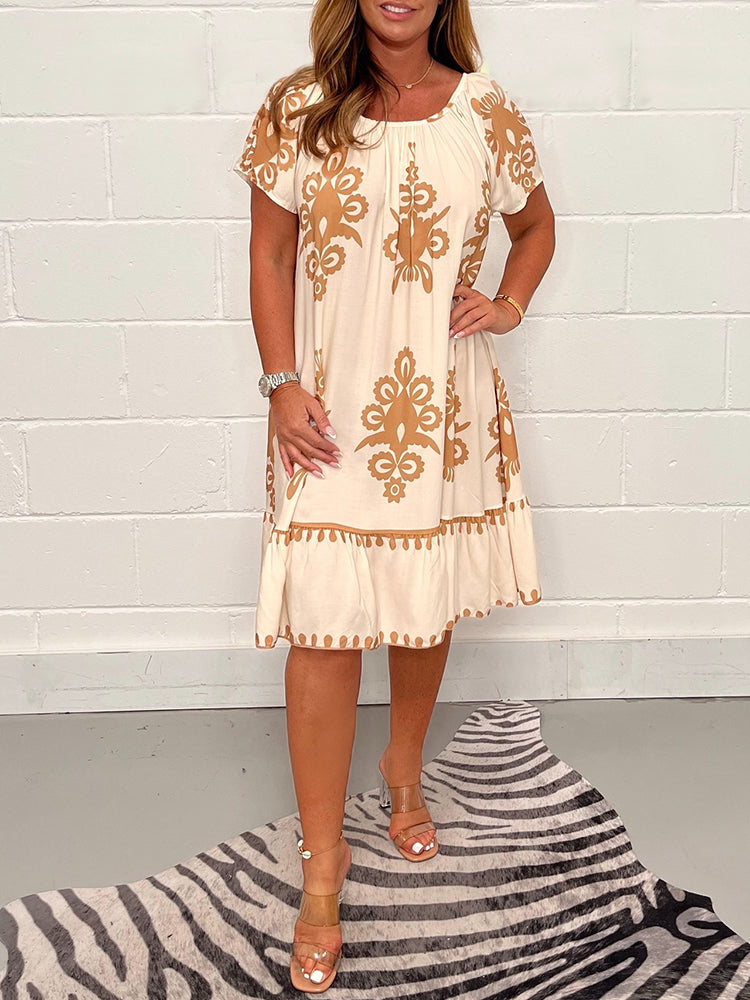🌸Spring Specials  50%OFF🌸Geometric Pattern Multi Print Square Neck Dress