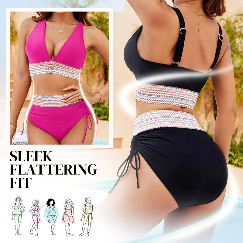 🔥Summer Sale🔥High Waisted Tummy Control Color Block Bikini Sets