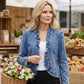 🧥 50% OFF NOW! 🌸 Women's Ruffle Trim Open-Front Denim Jacket – Lightweight, feminine & versatile – chic for any outfit 👗