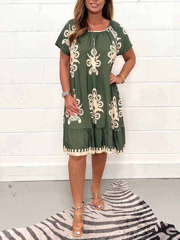 🌸Spring Specials  50%OFF🌸Geometric Pattern Multi Print Square Neck Dress