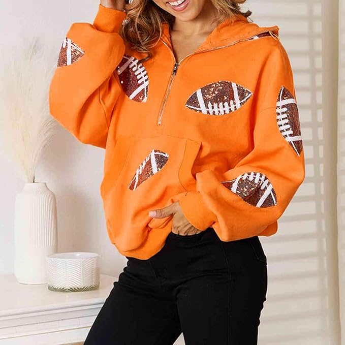 ✨New Early Fall 2026 Collection🔥 50% Off for a Limited Time🔥Womens Game Day Sweatshirts Football Sequin Hoodies with Pocket