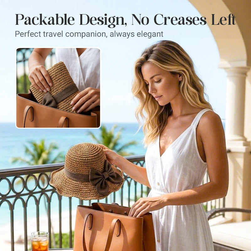 🎀 50% DISCOUNT 👒 | Straw Hat with Retro Bow – Foldable & Breathable for Summer