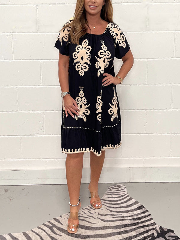 🌸Spring Specials  50%OFF🌸Geometric Pattern Multi Print Square Neck Dress