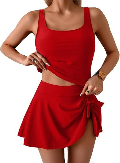 🩱Summer Hot Sale 50% OFF☀️🌊Women's Tummy Control Two Piece Swimsuit High Waisted Tank Top with Swim Skirt