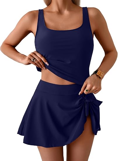 🩱Summer Hot Sale 50% OFF☀️🌊Women's Tummy Control Two Piece Swimsuit High Waisted Tank Top with Swim Skirt