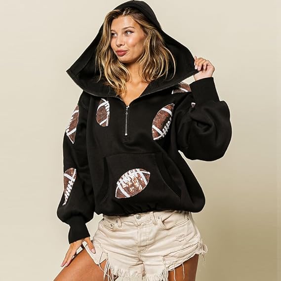 ✨New Early Fall 2026 Collection🔥 50% Off for a Limited Time🔥Womens Game Day Sweatshirts Football Sequin Hoodies with Pocket