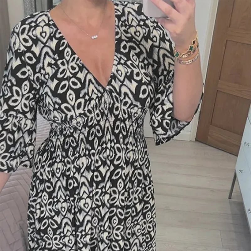 🔥 LIMITED TIME 50% OFF! 👗 Vacation Casual Print V-Neck Waist Wrap Long Dress – 2459+ Sold! Flexible On & Off Shoulders 🌸