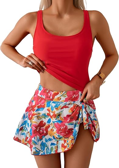 🩱Summer Hot Sale 50% OFF☀️🌊Women's Tummy Control Two Piece Swimsuit High Waisted Tank Top with Swim Skirt