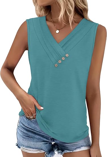 💐2026 Women’s Button Down V Neck Loose Fit Tank Top