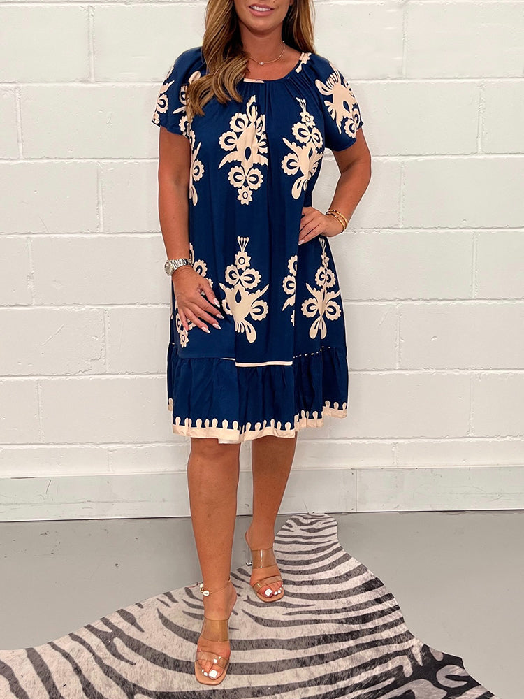 🌸Spring Specials  50%OFF🌸Geometric Pattern Multi Print Square Neck Dress