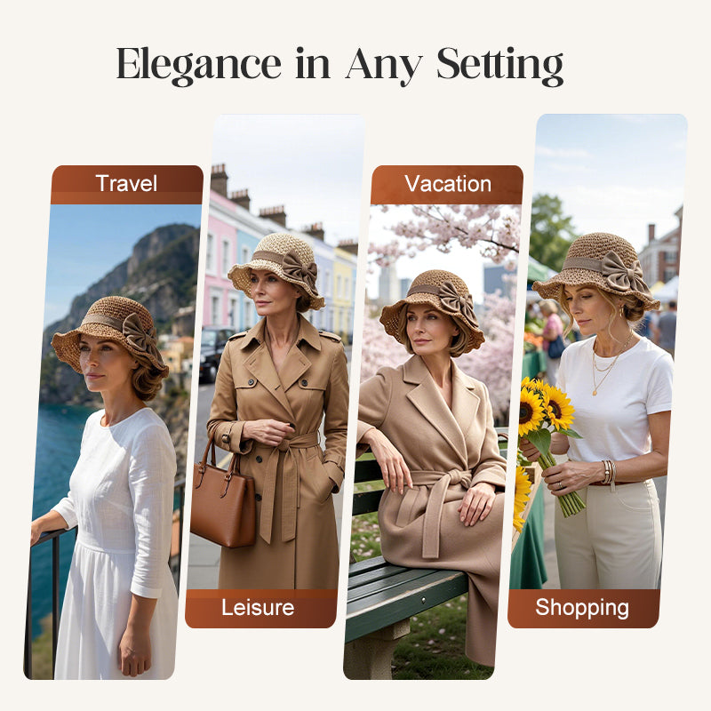 🎀 50% DISCOUNT 👒 | Straw Hat with Retro Bow – Foldable & Breathable for Summer