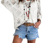 🥰Summer Sale💛Womens Bohemian-Inspired Beige Crochet Top With V-Neck