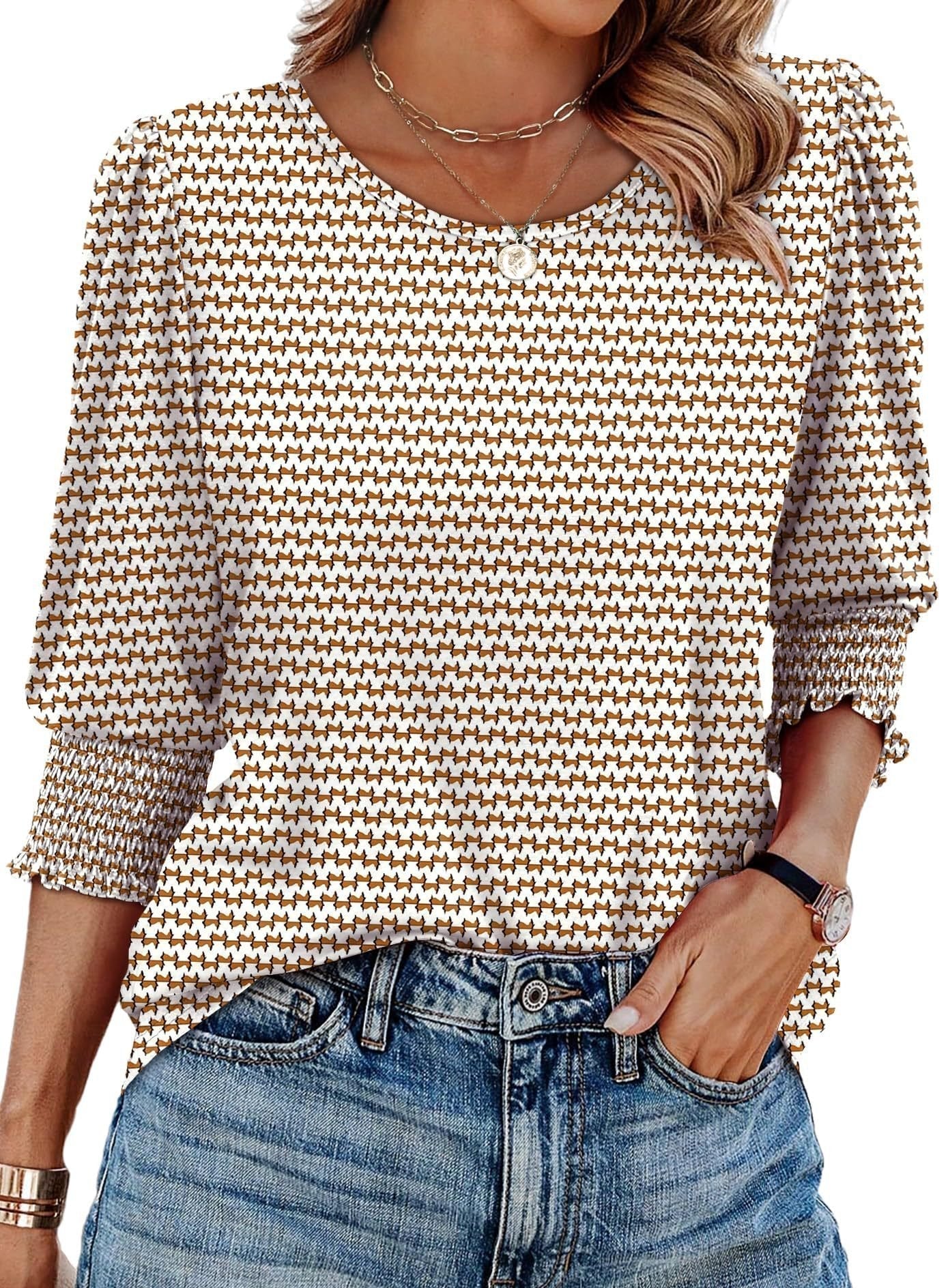 ⏰Limited Time Sale-50% OFF🏖️Womens 3/4 Sleeve T-Shirts Cute Crewneck Tees Blouses