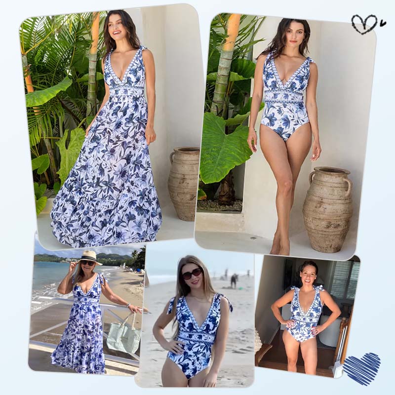🥳2026 HOT SALE🥳💞50K+ SOLD!👵🌊50% OFF! V-Neck Lace Up One Piece Swimsuit with Skirt – Feel confident at the beach! Built-in skirt offers gentle coverage. Lace-up neck, adjustable fit. Quick-dry fabric, comfy all day. 🏖️🌸