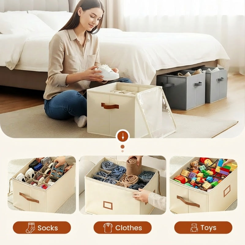 ⏰🔥LIMITED TIME 50% OFF! 👟 Fabric Shoe Organizer Storage Box – Foldable, Large Capacity, Dustproof & Breathable for Closet & Bedroom 🧺✨-UK
