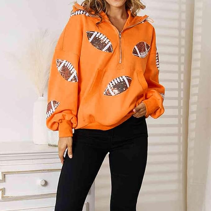 ✨New Early Fall 2026 Collection🔥 50% Off for a Limited Time🔥Womens Game Day Sweatshirts Football Sequin Hoodies with Pocket