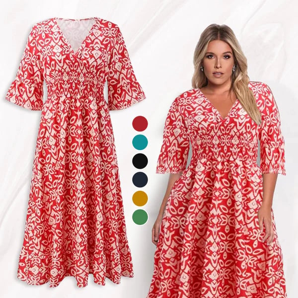 🔥 LIMITED TIME 50% OFF! 👗 Vacation Casual Print V-Neck Waist Wrap Long Dress – 2459+ Sold! Flexible On & Off Shoulders 🌸