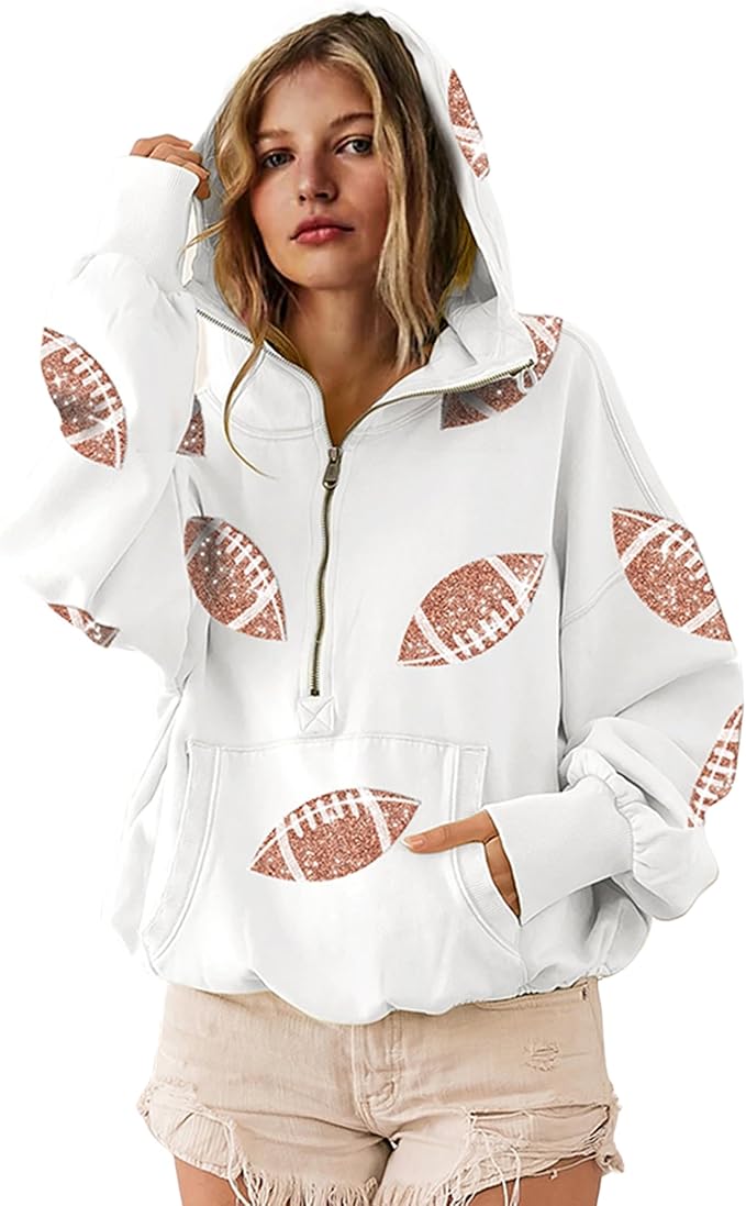 ✨New Early Fall 2026 Collection🔥 50% Off for a Limited Time🔥Womens Game Day Sweatshirts Football Sequin Hoodies with Pocket