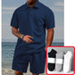 Men’s Diamond Pattern Turn-Down Collar Short Sleeve Top & Drawstring Shorts 2-Piece Set