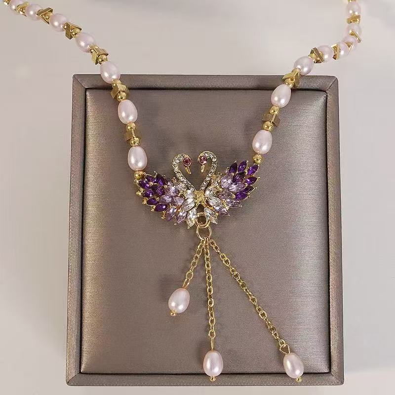 🕊️ Crystal Swan Pendant Necklace for Mom