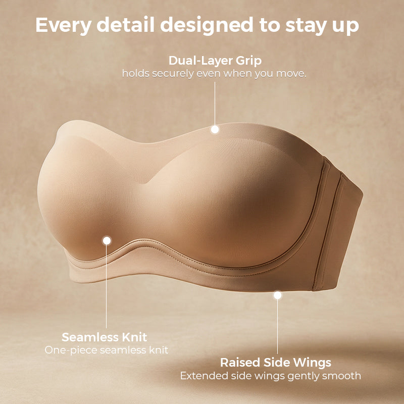⛱️Last Day Special Price ＄17.99!!💞Womens Strapless Bras Push Up Bandeau Bra Non Slip Wireless Supportive Padded Bras Seamless Comfortable Tube Jelly Bra